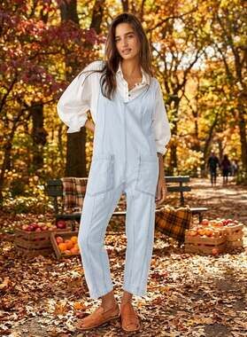 Free People High Roller Denim Jumpsuit in Whimsey Light denim Size Medium